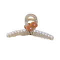 Pince à cheveux grise translucide avec cœur ambré et perles élégantes - Petit Cœur Gris (13cm)