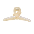 Pince à cheveux crème élégante avec perles irisées et ressort en métal doré - Petit Cœur Abricot (13cm)