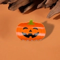 Pinza per capelli a zucca di Halloween con design nero jack-o'-lantern viso - Zucca Sorridente / 7.7cm