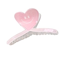 Pink heart-shaped hair claw clip with smiley face and Happy text for women - Pink Heart Smile Style (Happy)