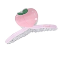 Pink acrylic peach hair claw clip with green leaves and Peach text detail - Pink Heart Style (Peach)
