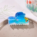Blue bird shaped acrylic hair claw with floral tulip patterns and marble texture finish - Bird Hair Clip 8cm