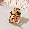 Tortoiseshell and pink acetate hair claw clip with a minimalist smile face design - Leopard Patchwork Light Pink 4.5cm