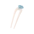 Forcina a U in acetato bianco con cuore di diamante blu per acconciature eleganti - Parte Superiore Diamante / 14.5cm / Bianco
