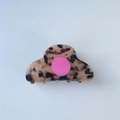 Cloud-shaped leopard print hair claw clip with a matte pink smiley face detail - Leopard Patchwork Hair Clip 8cm