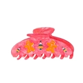 Pince à cheveux rose en acétate marbré avec motifs de bonhomme de pain d'épices et sapin - Style Bonhomme de Pain d'Épices Rose