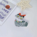 Pince à cheveux chat de Noël en acétate gris avec bois de renne festifs orange - Chat Gris avec Bois (xh72)