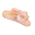 Pince à cheveux en acétate rose avec lune brodée et détails de fleurs en strass - Rose-Jaune Translucide 10cm