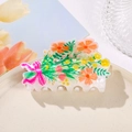 Pince à cheveux en acrylique avec imprimé fleuri et ruban rose sur plateau élégant - Bouquet 9cm