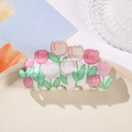 Pince à cheveux motif tulipes roses en acrylique avec impression recto-verso élégante - Massif de Fleurs 8.3cm