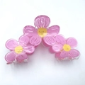 Pinza per capelli in acrilico con tre fiori rosa traslucido e giallo per acconciature - Fiore Rosa