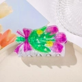 Haarklammer mit Tulpen-Print in Violett und Gelb auf perlweißem Acetat für Frauen - Lila Rose 8.1cm