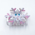 Molletta per capelli a fiocco di neve in acrilico bianco perla con faccina carina - Fiocco di Neve Rosa