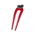 Forcina per capelli rossa a U con cuore di strass neri per acconciature eleganti - Decorazione a Cuore / 14.5cm / Rosso