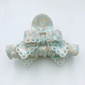 Pince à cheveux en acétate bleu marbré avec motif nœud en dentelle pour cheveux épais - 9.7cm / Bleu Rose