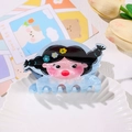 Cute light blue acrylic hair claw clip with double-sided cartoon girl and flower print - Girl Style (9cm)