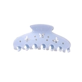 Light blue acetate hair claw clip featuring white butterfly patterns and sparkling rhinestones - Blue with White Butterfly