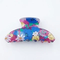 Magenta translucent hair claw clip with vibrant colorful floral print for women - Blue