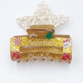 Pince à cheveux en acrylique doré pailleté avec motifs Santa Baby et renne de Noël - 8.2cm / Jaune