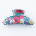 Blue translucent floral hair claw clip with red and white daisy flower printing - Pink