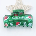 Pince à cheveux de Noël en acrylique vert scintillant avec motifs festifs Santa Baby - 8.2cm / Vert