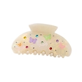 Creamy acetate hair claw clip with colorful butterfly patterns and sparkling rhinestones - Cream with Colorful Butterfly