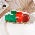 Green holly leaf acrylic hair claw clip with red berries for Christmas styling - Bell Style (9cm)