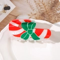 Cute acrylic Christmas hair claw with red candy cane and green bow design - Christmas Cane Style (8.2cm)