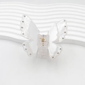 Pince à cheveux papillon double couche blanc perle avec strass en cristal élégants - 7cm / Blanc
