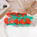 Cute acrylic Christmas hair claw with red tomato and green leaf design in glossy finish - Tomato Hairclip Style (9.5cm)