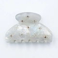 Pearlescent white acetate hair claw clip with colorful sparkling rhinestone star patterns - 6.7cm / White