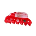 Red translucent Christmas shark hair clip featuring Santa and snowflake decorations - Santa Claus Style