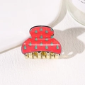 Red acrylic Christmas hair claw with green tree prints and golden metal teeth - Christmas Tree Style (3.8cm)