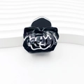 Elegante molletta per capelli a camelia nera con bordo bianco e finitura in resina - 3cm / Rosa Nera