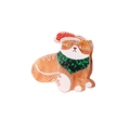 Pince à cheveux chat en acétate orange marbré avec bonnet de Noël et écharpe verte - Style Chat de Noël Dessin Animé