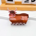 Pinza per capelli a forma di toro marrone scuro in acrilico lucido per acconciature - Stile Toro Marrone