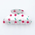 Pince à cheveux blanche translucide avec motifs de cerises rouges et feuilles vertes - Style Cerise
