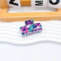 Eleganter weißer quadratischer Haarklammer-Clip mit rosa tropischem Blumendruck - 6cm / Lila