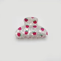 Pinza per capelli bianca con stampa di fragole rosse e finitura in madreperla - Fragola / 8cm