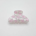 Elegante pinza per capelli in PVC bianco perlato con simpatici motivi smile rosa - Faccina sorridente / 8cm