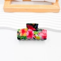 Haarklammer mit floralem Hibiskusmuster für dickes Haar im Tropen-Design - 8.3cm / Orangefarbene Blume