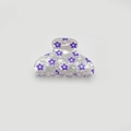 Pearlescent white acetate hair claw clip featuring elegant purple floral pattern prints - Flower / 8cm