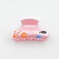 Pink marble texture hair claw clip with orange seaweed and sea shell prints - Pink 7.8cm