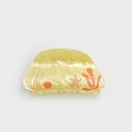 Ocean theme hair claw clip with orange starfish patterns on pearlescent yellow acrylic - Yellow 8cm