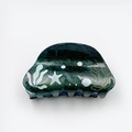 Deep green acrylic hair claw with gold glitter sea star and seaweed marble pattern - Green 8cm