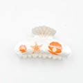 Pinza para el cabello blanco perla con motivos naranjas de conchas y estrellas de mar - 7,8 cm / Blanco