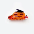 Pinza per capelli arancione glitterata con zucche e cappello da mago per Halloween - Zucca