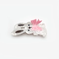 Cute pearl white acetic acid rabbit hair claw clip with pink bow design - White Rabbit 10.2cm