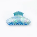 Sky blue ocean theme hair claw with gold glitter, starfish and seashell patterns - 7.8cm / Blue