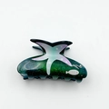 Starfish hair claw clip in dark green acrylic with gold glitter and sea fish print - Green 7.8cm